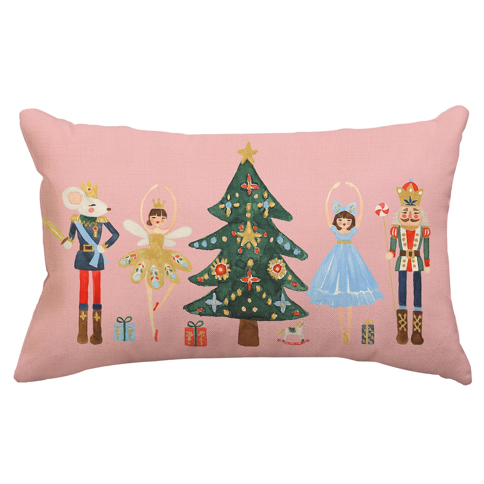 Christmas Pillow Covers 12X20 Inch Pink Nutcracker Christmas Decor Winter Holiday Party Cushion Case Decoration For Sofa Couch