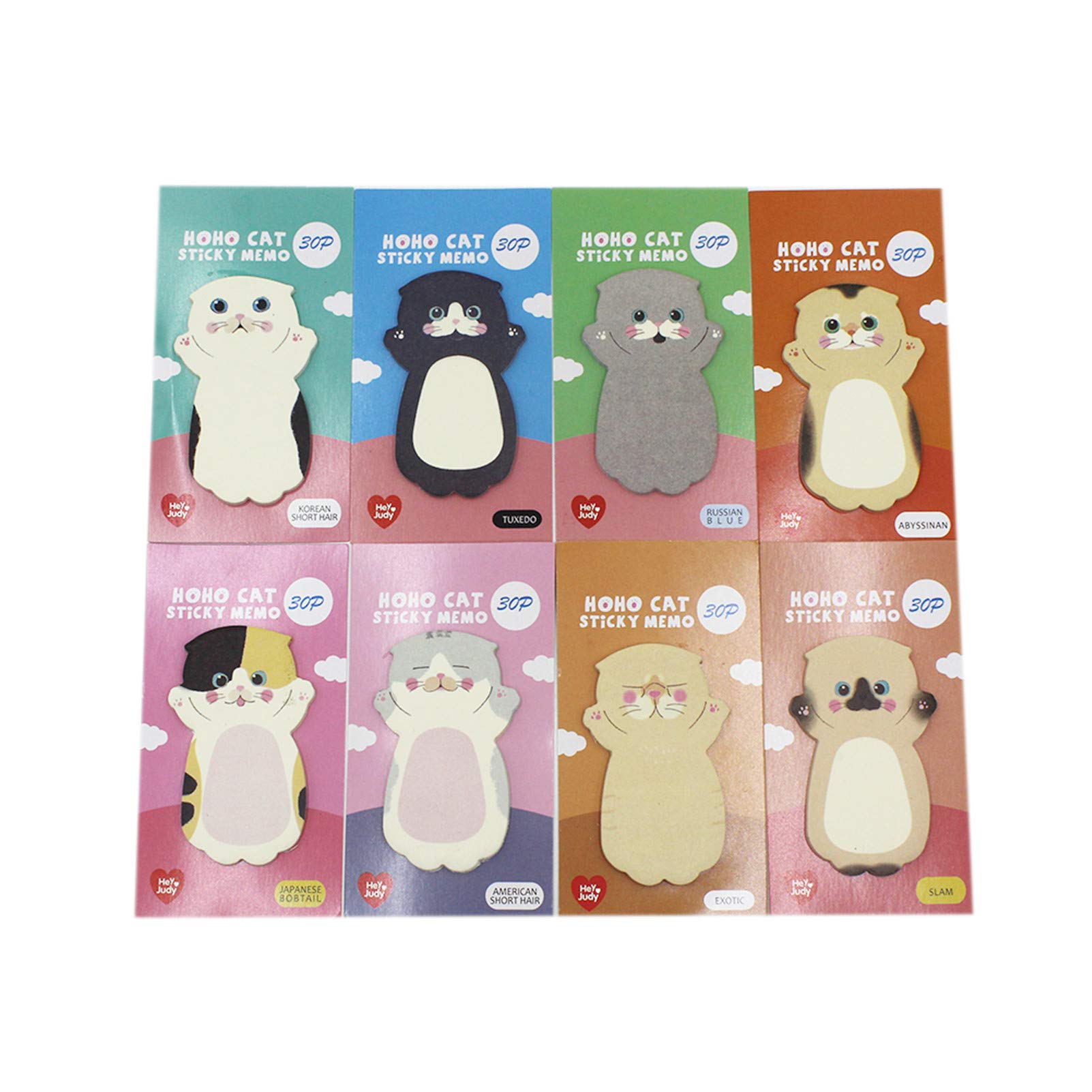 8 Pack Cute Animal Sticky Notes Pads Cat Cartoon Self-Stick Note Memo Pad Sets For Cat Lovers Office Home