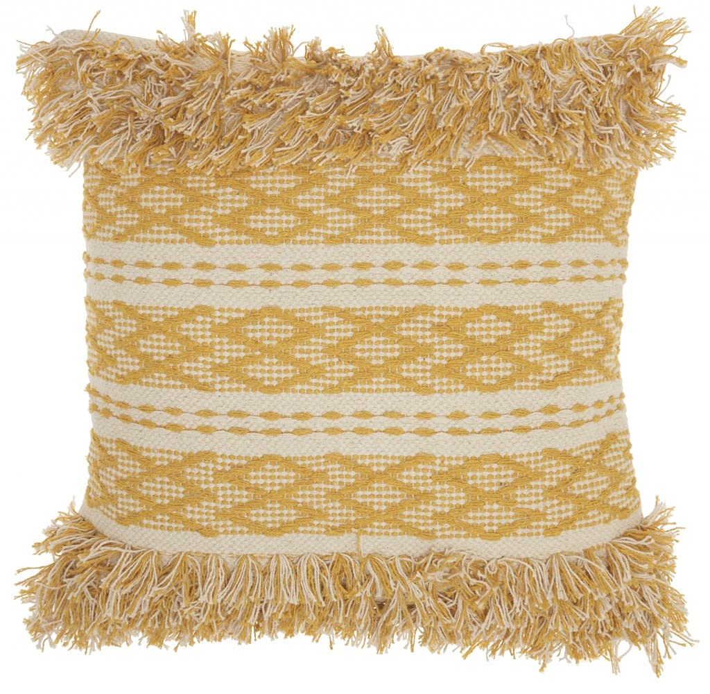 HomeRoots 100% Cotton Mustard and Ivory Textured Throw Pillow