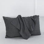 Moomee Bedding Pillowcases Pack Of 2 100% Washed Cotton Linen Like Textured Breathable Durable Soft Comfy (Dark Grey, King)