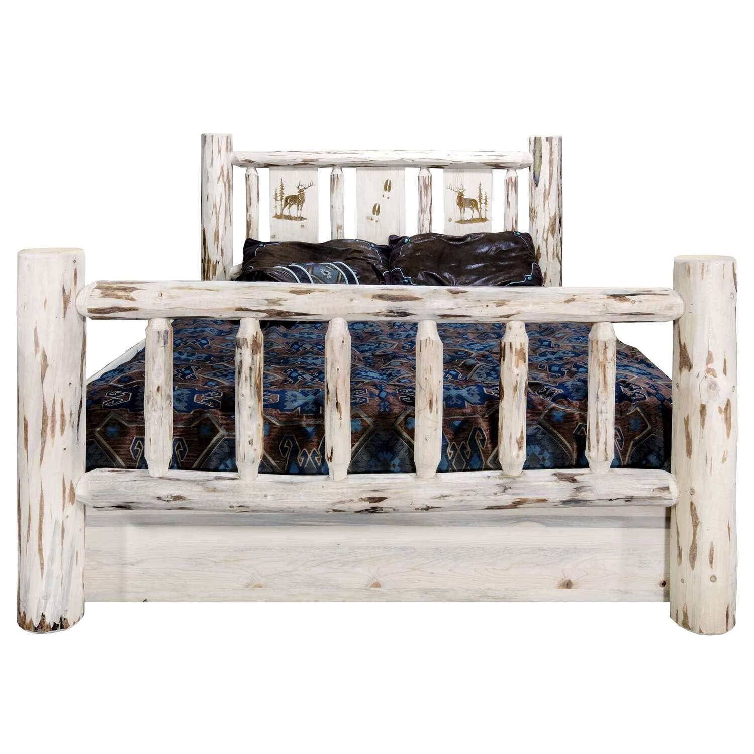 Montana Woodworks Elk Design Storage Engraved Bed in Clear Lacquer Finish (Queen: 94 in. L x 66 in. W x 47 in. H (345 lbs.))