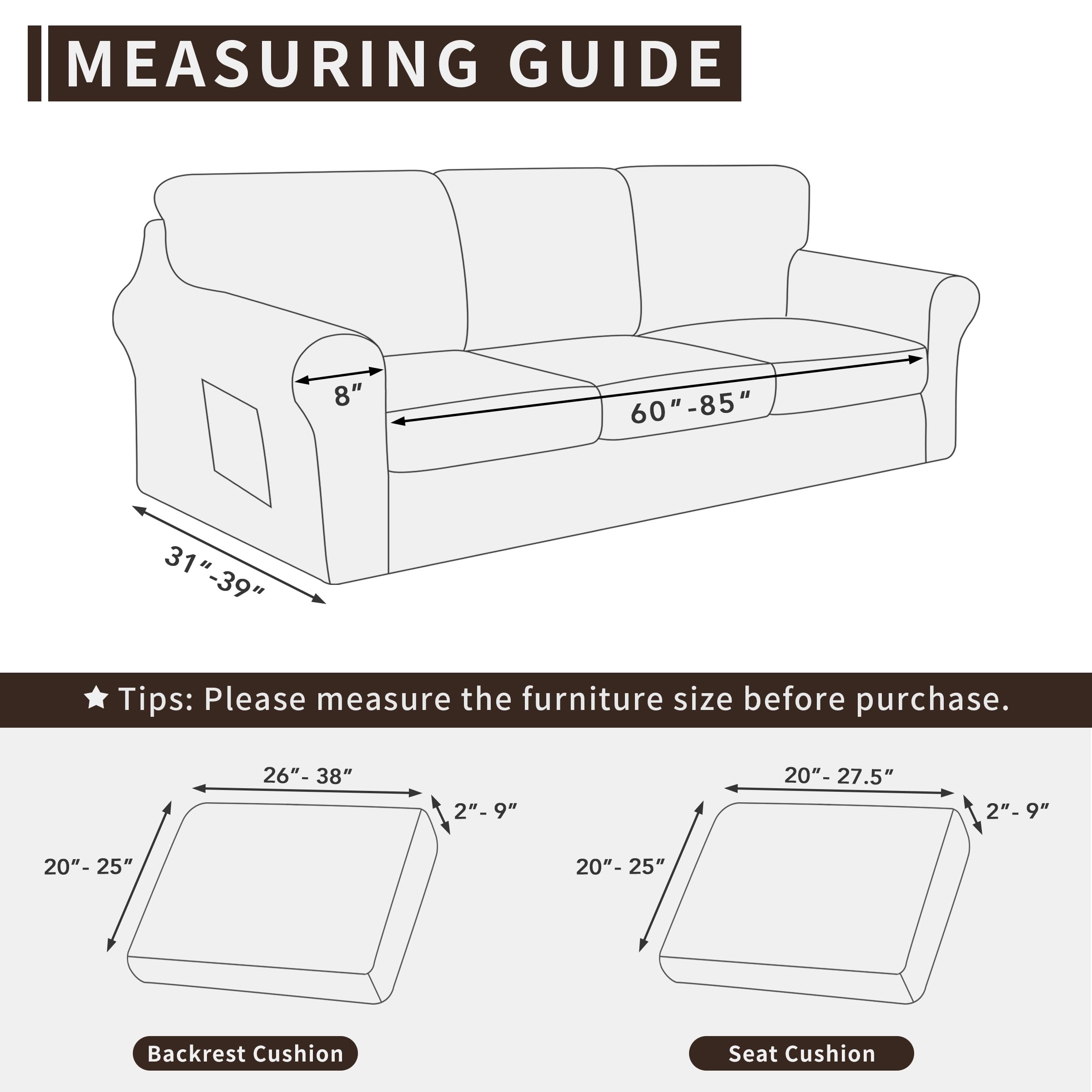 Easy-Going 7 Pieces Stretch Couch Cover Washable Sofa Cover Set For 3 Backrest And Seat Cushion Couch Anti-Slip Sofa Slipcover F