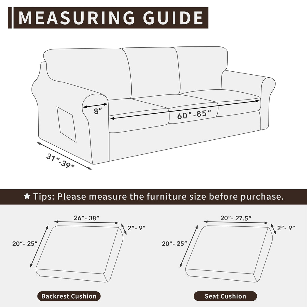 Easy-Going 7 Pieces Stretch Couch Cover Washable Sofa Cover Set For 3 Backrest And Seat Cushion Couch Anti-Slip Sofa Slipcover F