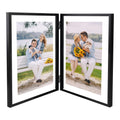 Golden State Art, Black 8x10 Hinged Double Frame - Floating Frame for 6 x 8 or Smaller Photos - Metal Frame and Real Glass, Eleg