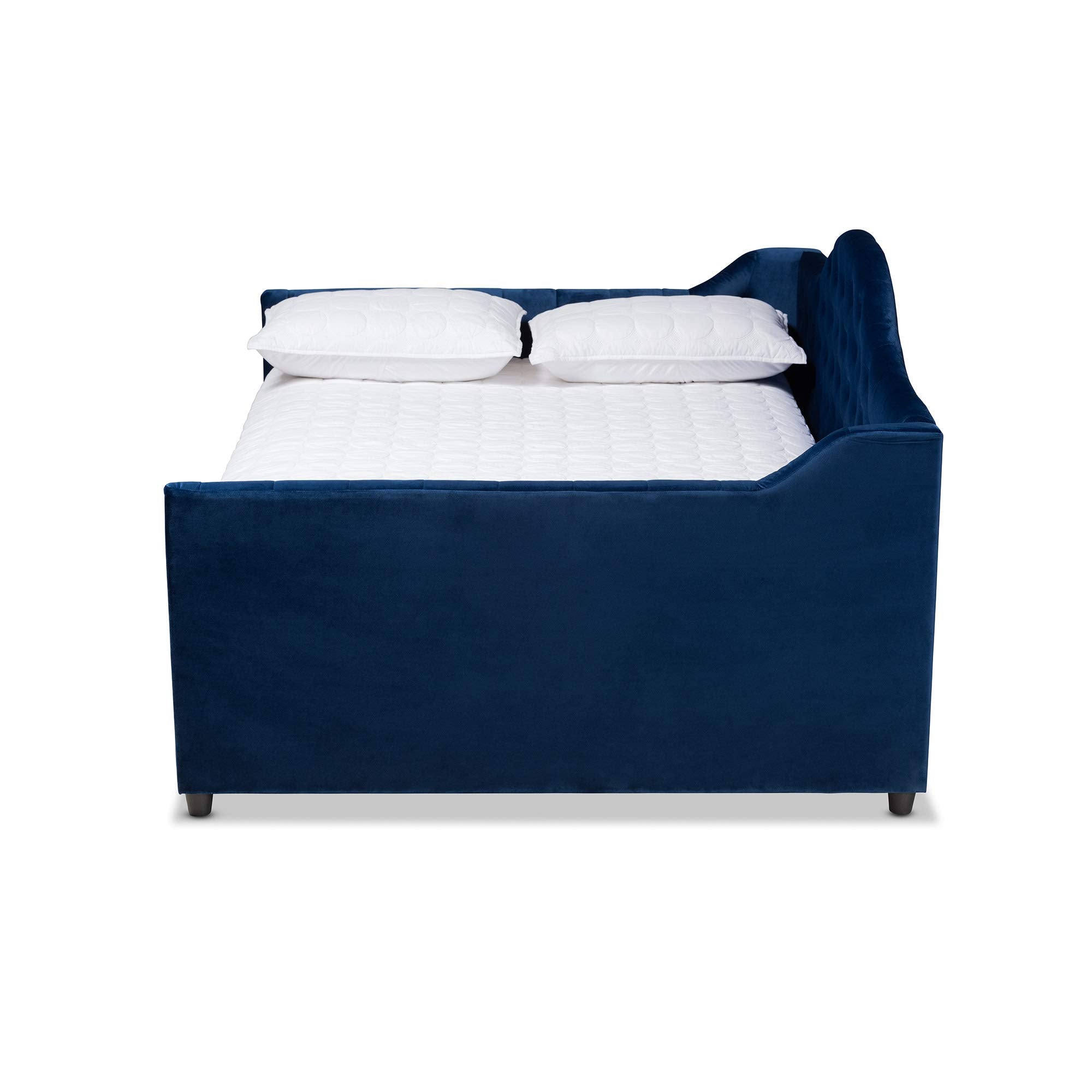 Baxton Studio Perry Modern and Contemporary Navy Blue Velvet Fabric Upholstered and Button Tufted Full Size Daybed