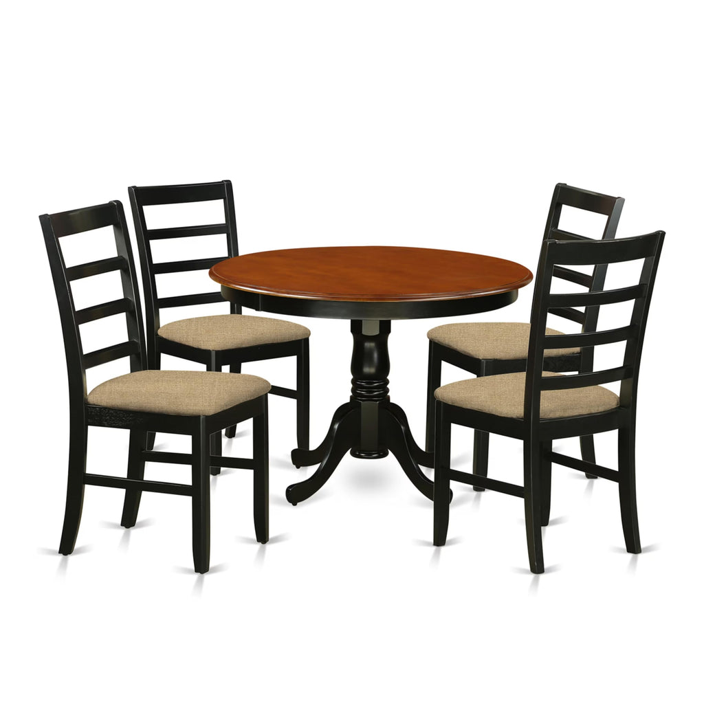 East West Furniture HLPF5-BCH-C 5 Piece Dining Set Includes a Round Dining Table with Pedestal and 4 Linen Fabric Kitchen Room Chairs, 42x42 Inch, Black & Cherry
