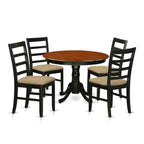 East West Furniture HLPF5-BCH-C 5 Piece Dining Set Includes a Round Dining Table with Pedestal and 4 Linen Fabric Kitchen Room Chairs, 42x42 Inch, Black & Cherry