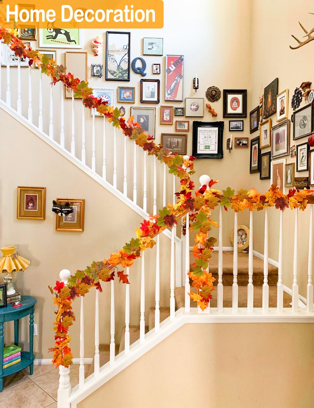 4 Packs Artificial Fall Leaves Garland, 5.9Ft/Pieces Autumn Maple Leaves Mantle Garland Hanging Vines For Home Decor Wedding Hal