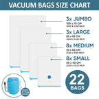 22 Vacuum Storage Bags With Electric Pump, Vacuum Sealed Storage Bags (3Jumbo/3Large/8Medium/8Small), Space Saver Vacuum Seal Ba