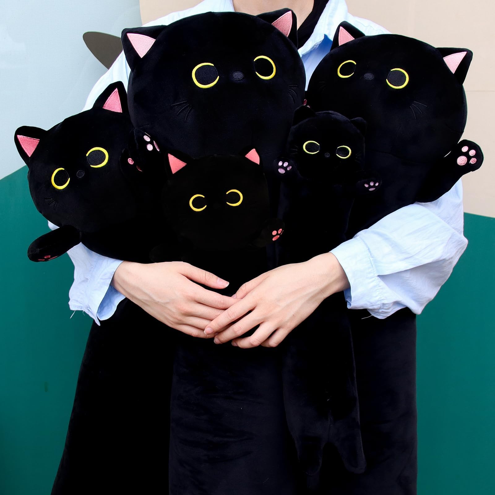 Mufeiruo Long Cat Plush Long Cat Body Pillow, 33' Cute Black Cat Stuffed Animals Cat Plushie, Soft Cartoon Cat Plush Pillow Kaw