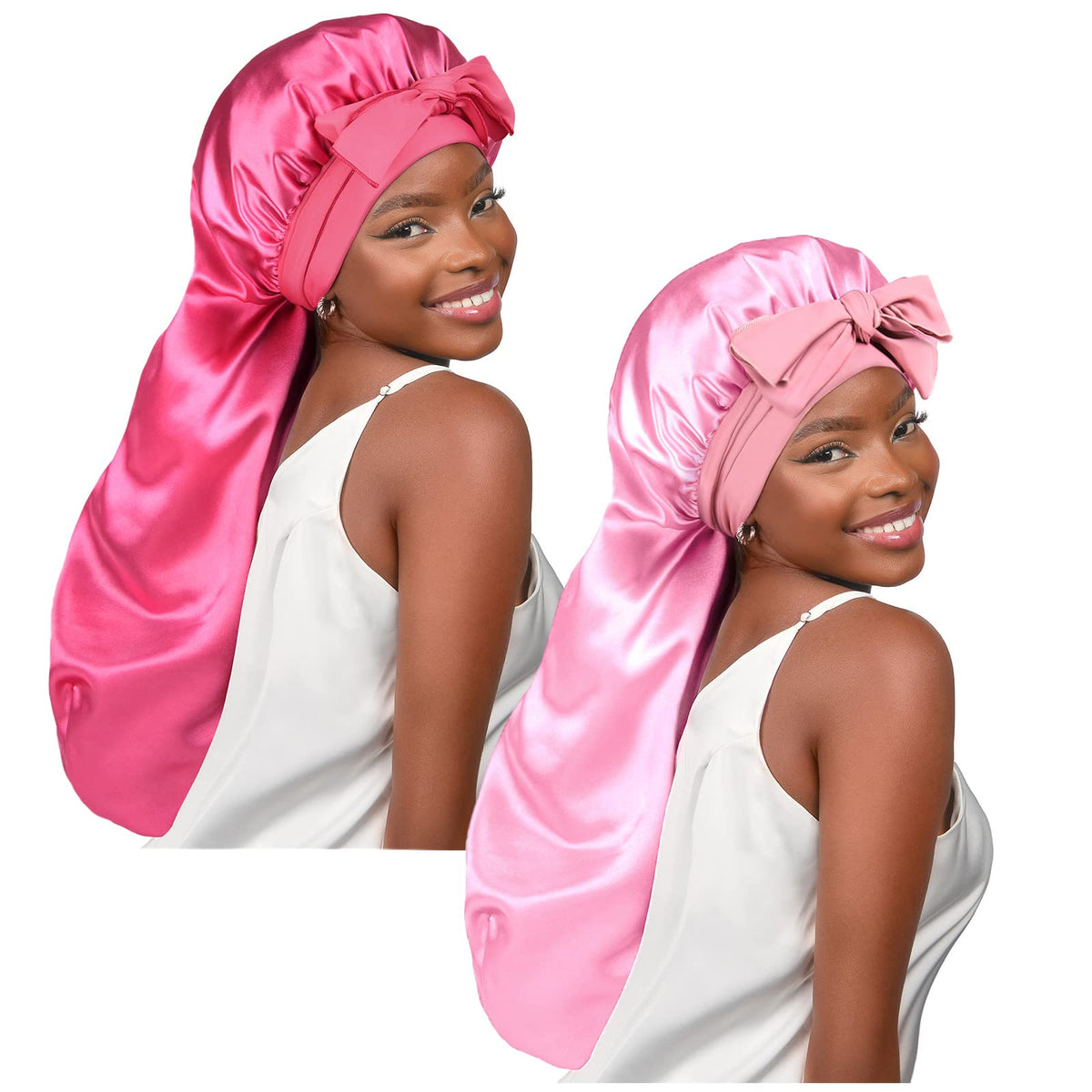 YANIBEST 2Pcs Silk Bonnet for Sleeping Braid Bonnet for Long Hair with Tie Band Bonnet for Braids for Black Women Curly Hair Loc