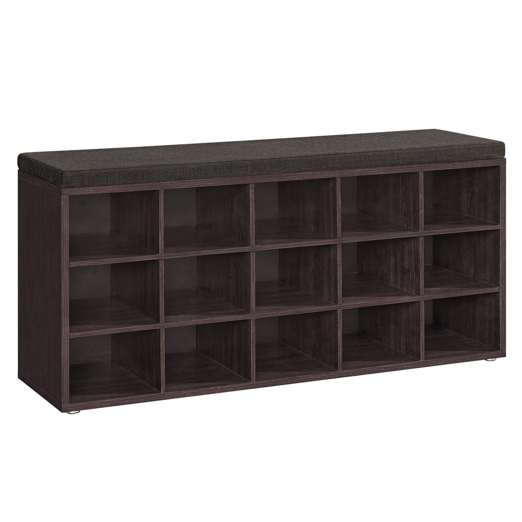 Vasagle Shoe Bench With Cushion, Storage Bench With Padded Seat, Entryway Bench With 15 Compartments, For Bedroom, 11.8 X 41.3 X 18.9 Inches, Espresso Brown And Chestnut Brown Ulhs15Br