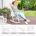 Vingli Wood Rocking Chair Outdoor With 450 Lbs Support Relaxing Rocker Solid Wood High Back Seat Reclining Seat For Deck, Garden, Backyard, Porch, Indoor Or Outdoor Use, White