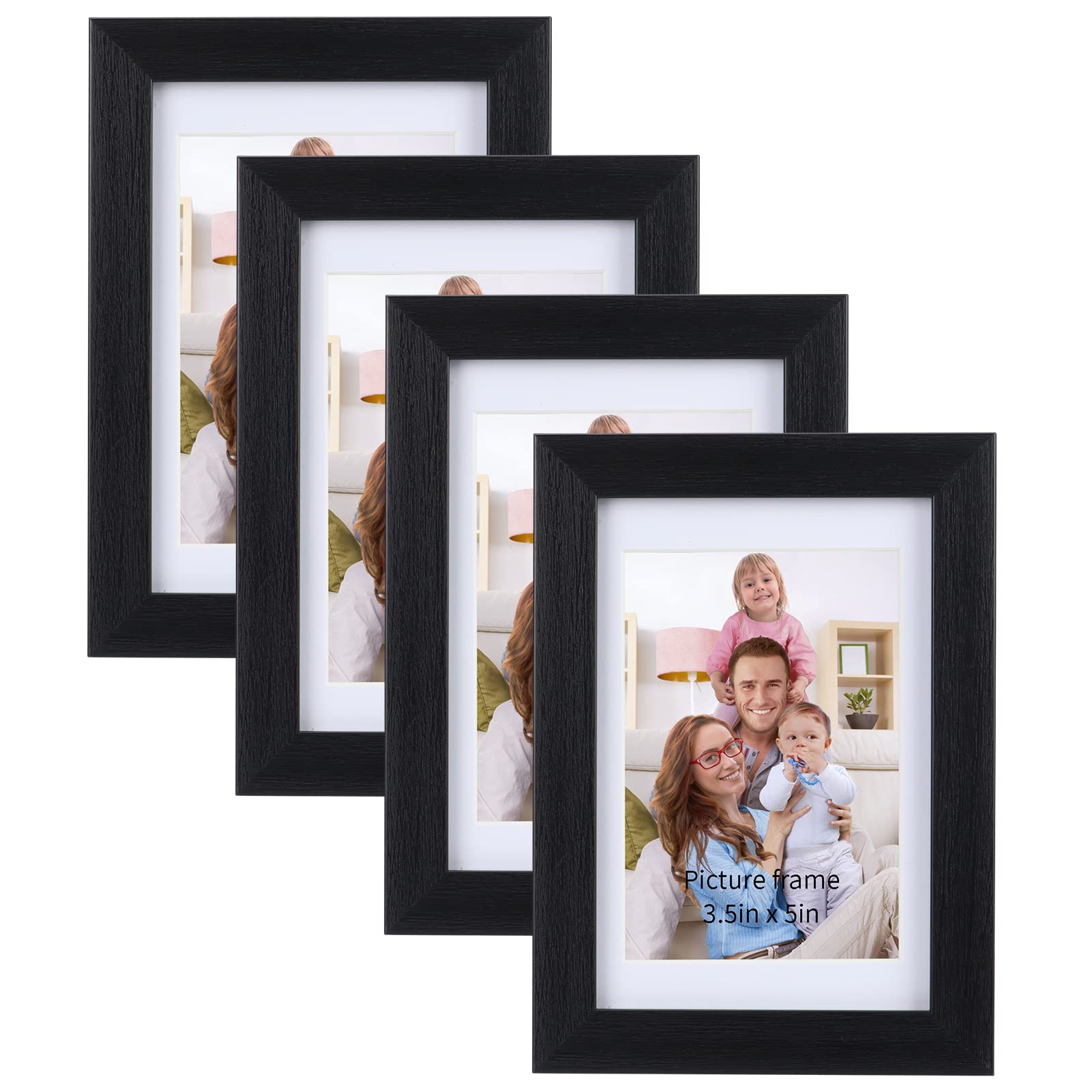 Giftgarden 4x6 Picture Frame Set of 4, Matted to 3.5x5 Pictures with Mats or 4x6 Photos without Mat, Wall or Tabletop Display, B