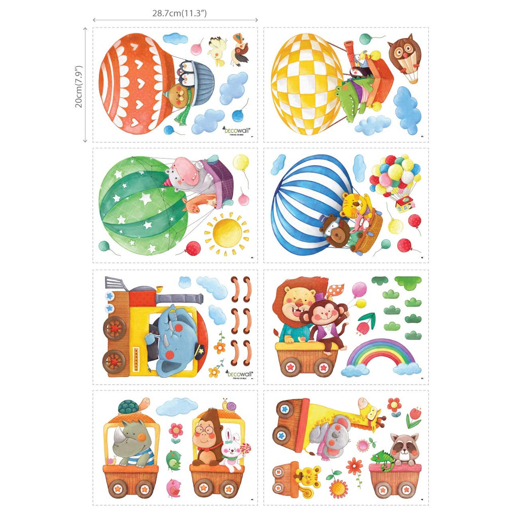 Decowall Ds-8006P8024 Animal Train And Hot Air Balloons Kids Wall Stickers Wall Decals Peel And Stick Removable Wall Stickers Fo