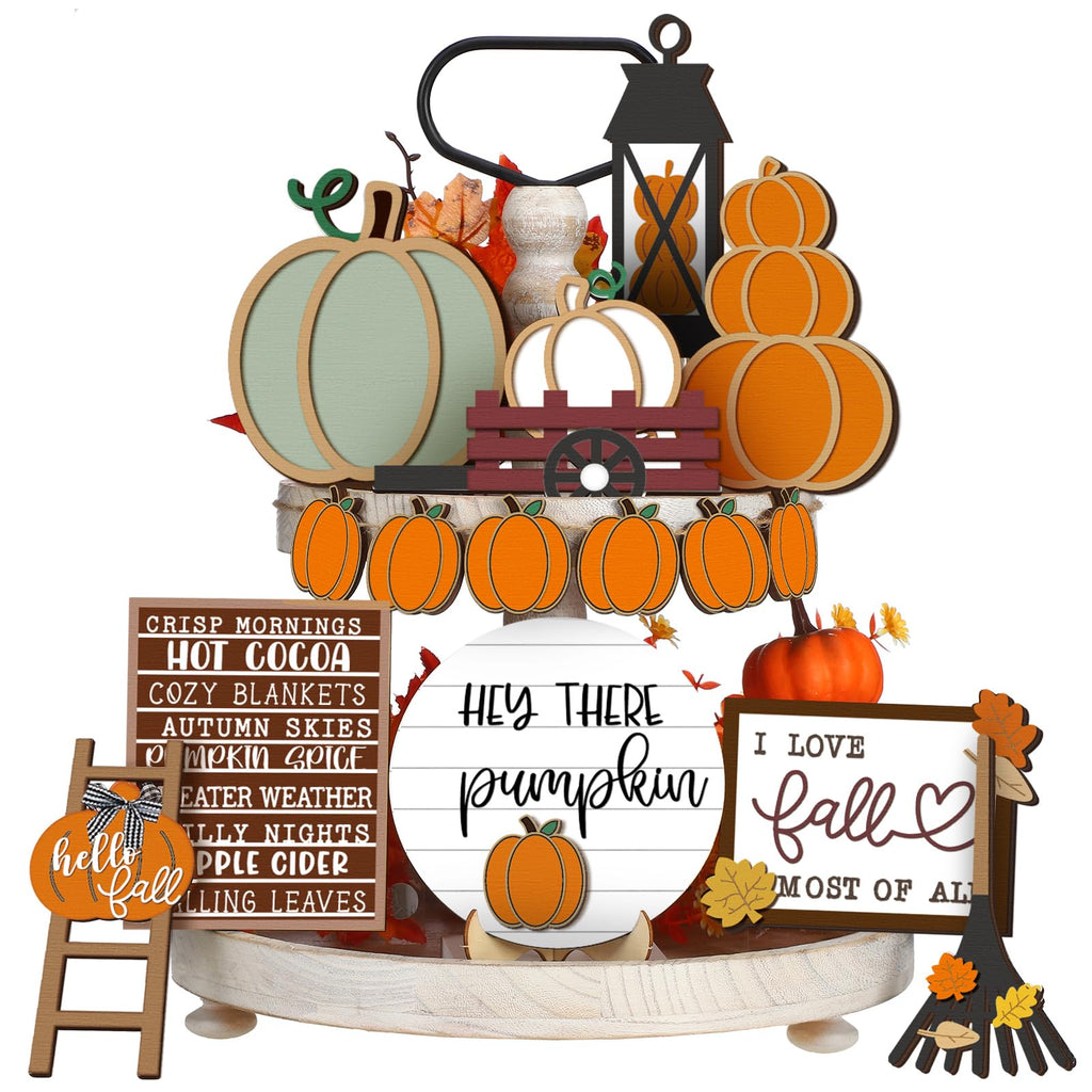 1 Set Fall Tiered Tray Decor Set Autumn Pumpkin Leaves Rustic Farmhouse Decor Thanksgiving Fall Decor Autumn Harvest Decorative 