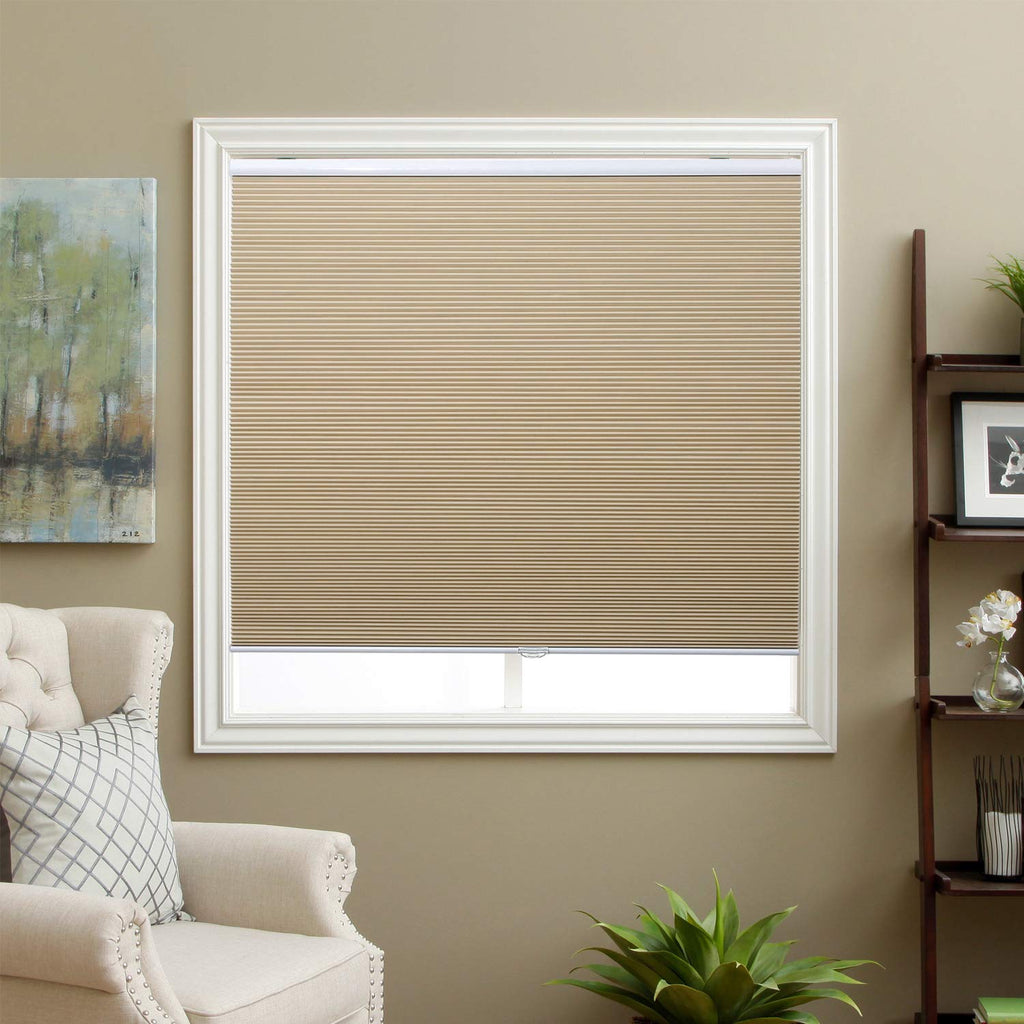Cellular Shades Cordless Blackout Honeycomb Blinds Fabric Window Shades Ivory Beige(Blackout), 46'' W x 38'' H
