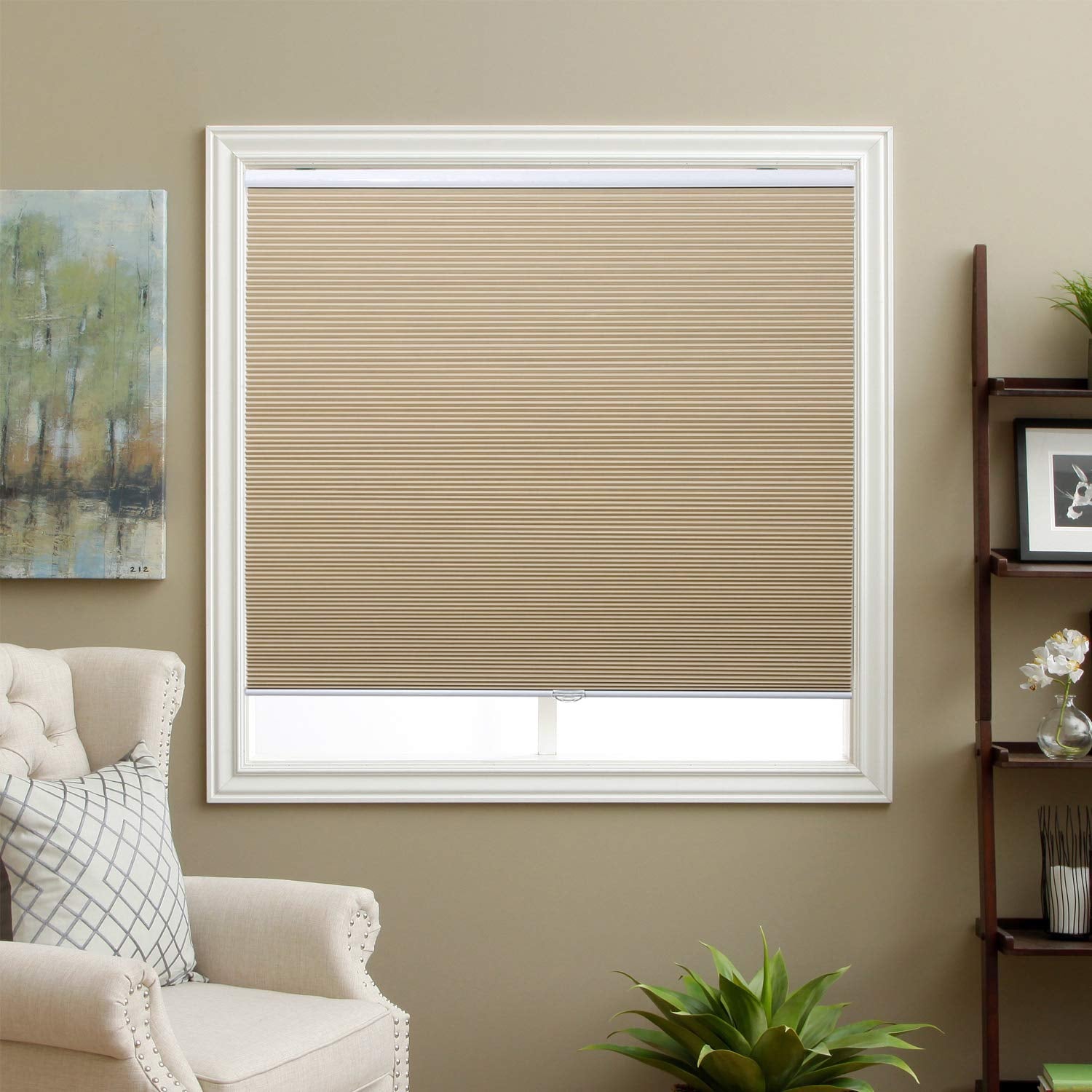 Cellular Shades Cordless Blackout Honeycomb Blinds Fabric Window Shades Ivory Beige(Blackout), 46'' W x 38'' H