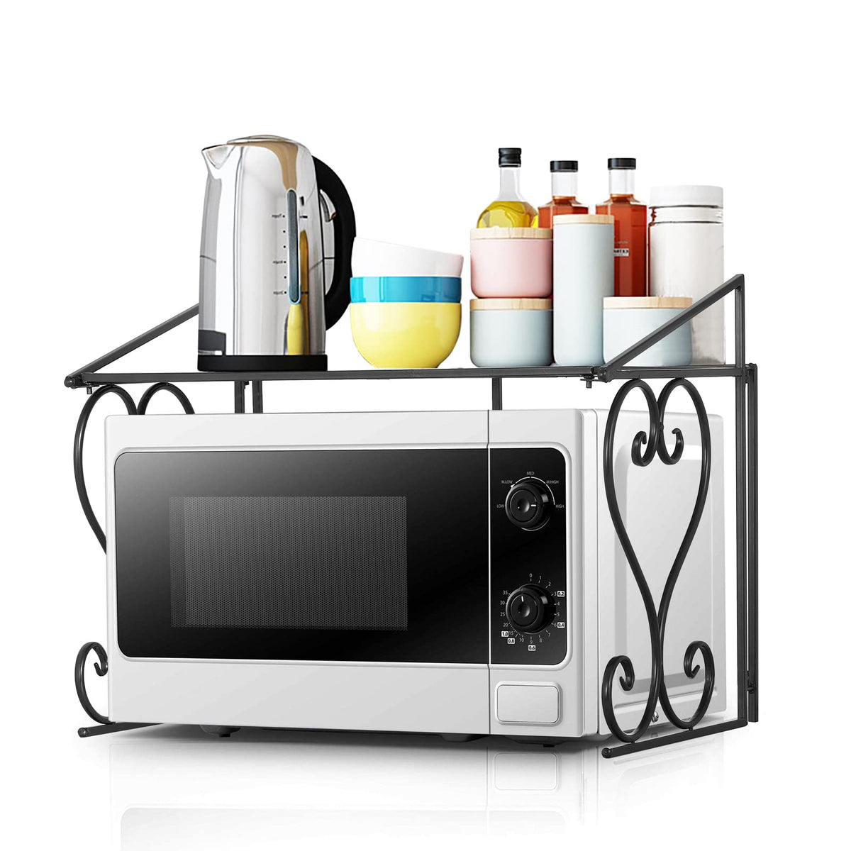 DoubleWin Kitchen Microwave Oven Rack Shelf, Over the Countertop, Metal Microwave Counter Stand, Toaster Oven Stand Shelf, Black