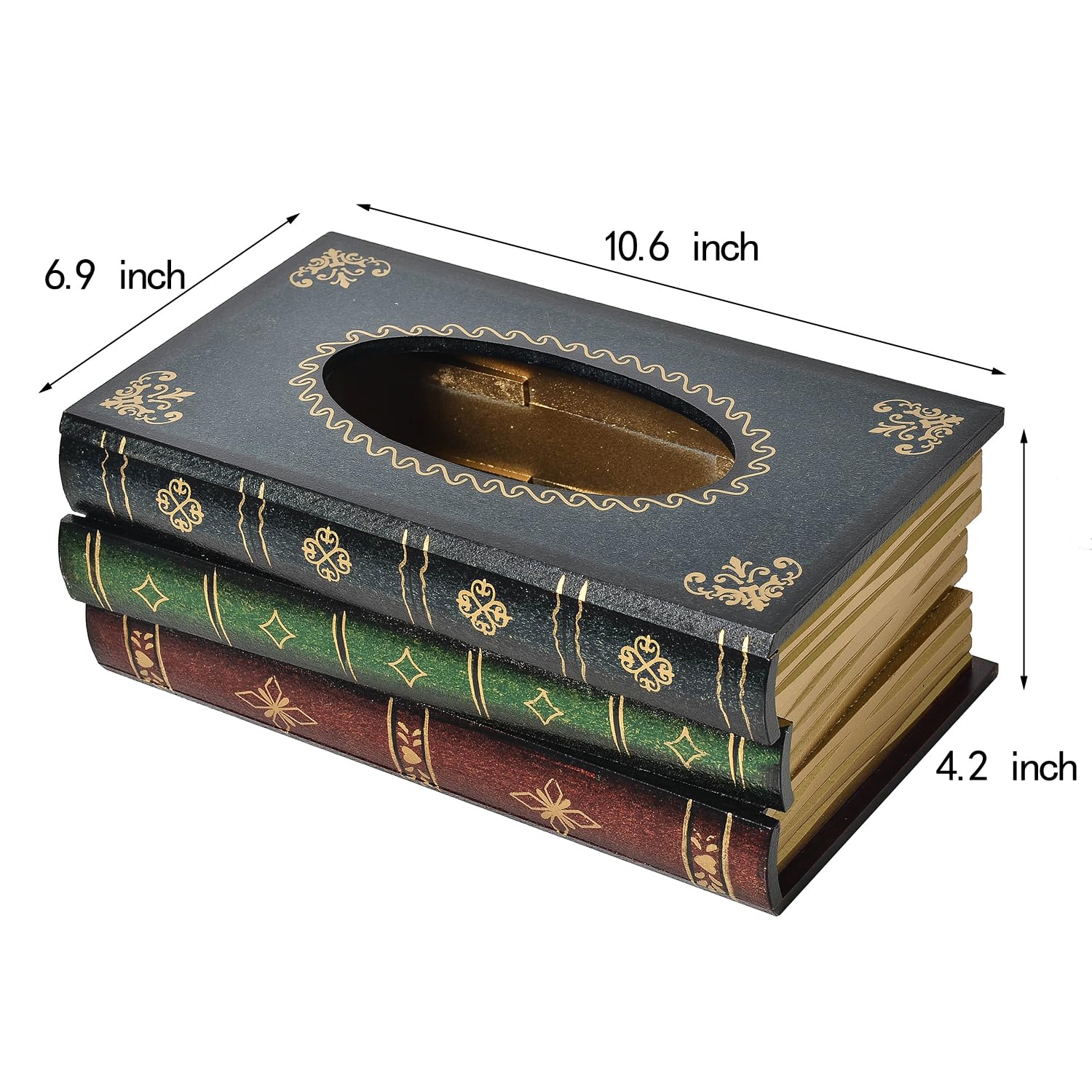Crafted Classical Retro Wooden Antique Book Tissue Box Cover Rectangular Tissue Holder Dispenser Paper Cover Case Napkin Holder