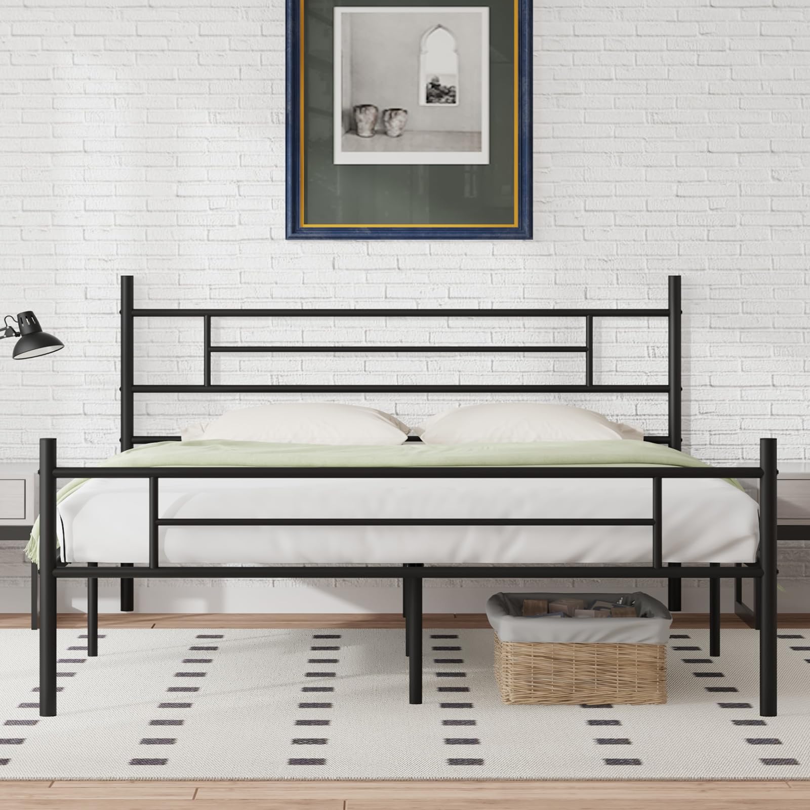 Novilla King Size Bed Frame with Headboard and Footboard, 14 Inch Metal Platform Bed Frame, Under Bed Storage, Strong Metal Slat