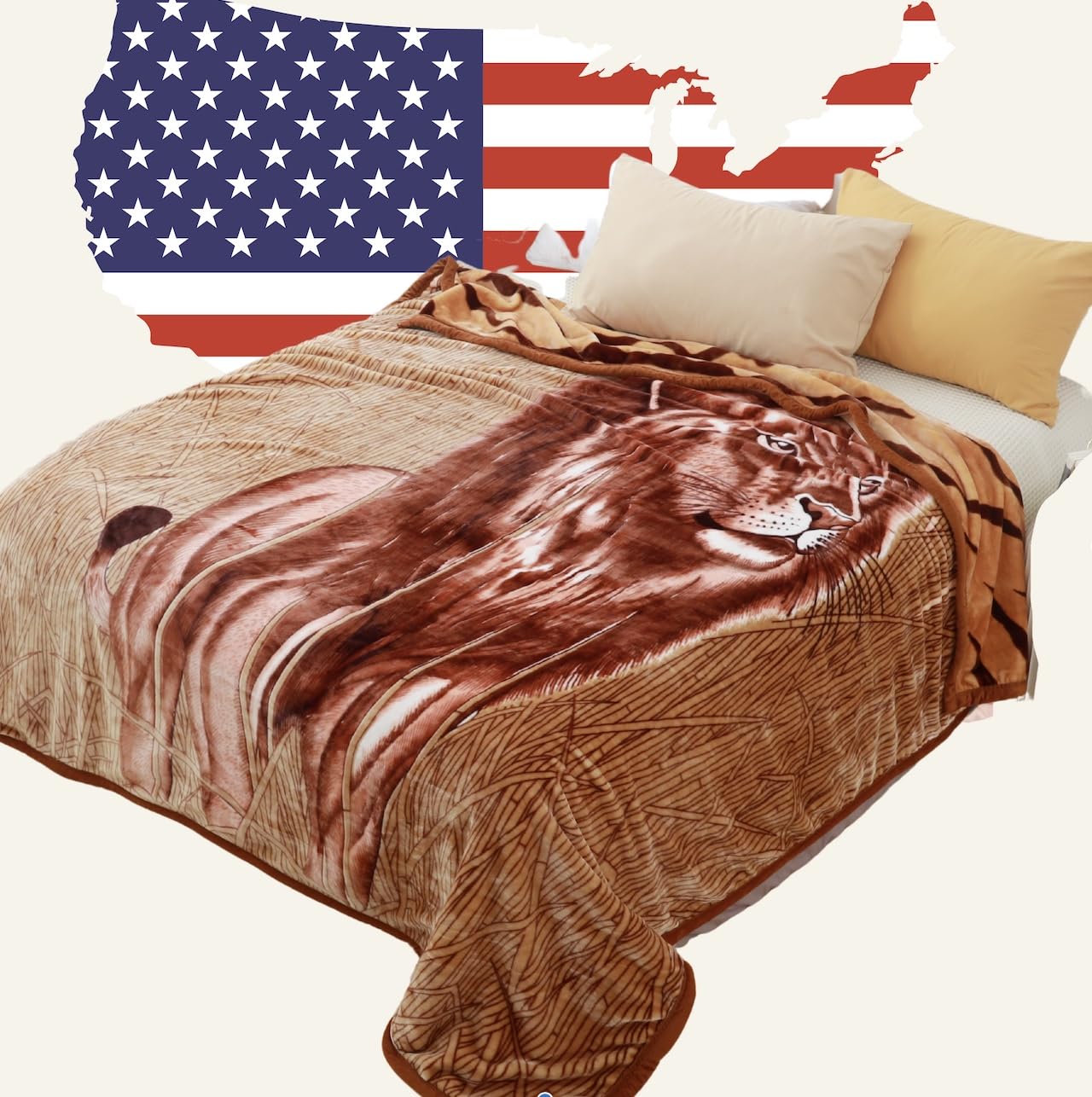 Hiyoko Heavy Korean Mink Lion Blanket - 5.3Lb Queen Size Lints-Free Thick San Marcos Fleece Mexican Blankets, 75' X 90' - Big