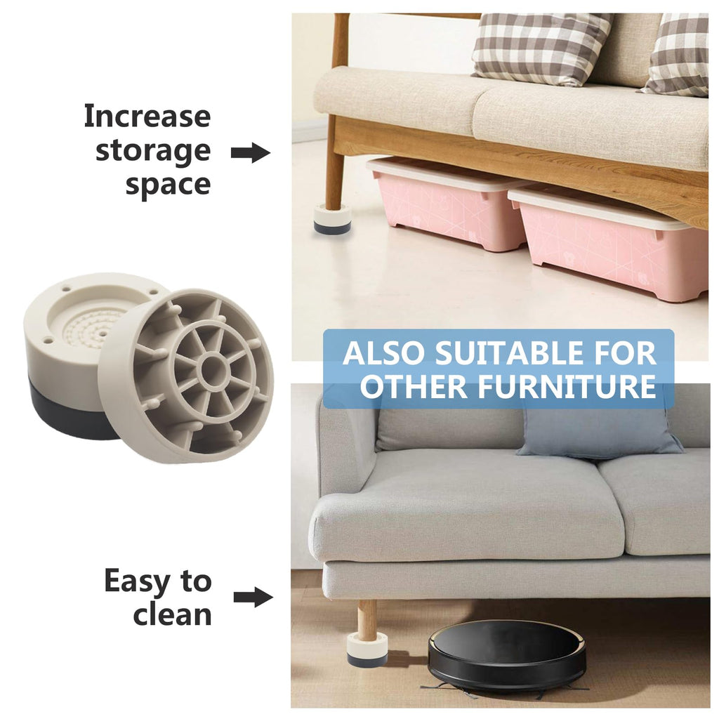 Hanihua Beige Furniture Risers Bed Risers (Set Of 4), 1'', 2'', 3 Inch Adjustable Round Bed Lifts Risers For Table, Sofa, Couch,