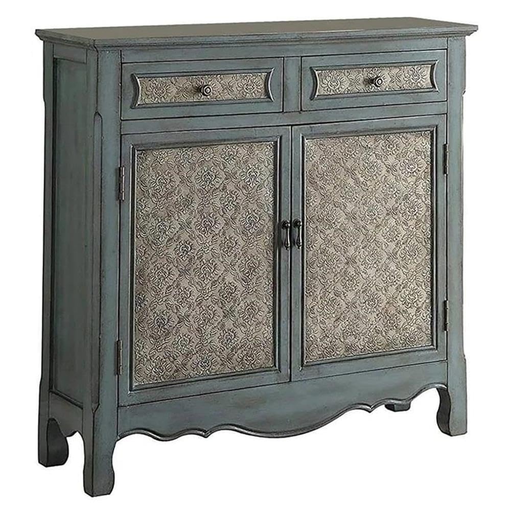 Acme Winchell 2 Drawers Wooden Console Table With 2 Doors In Antique Blue