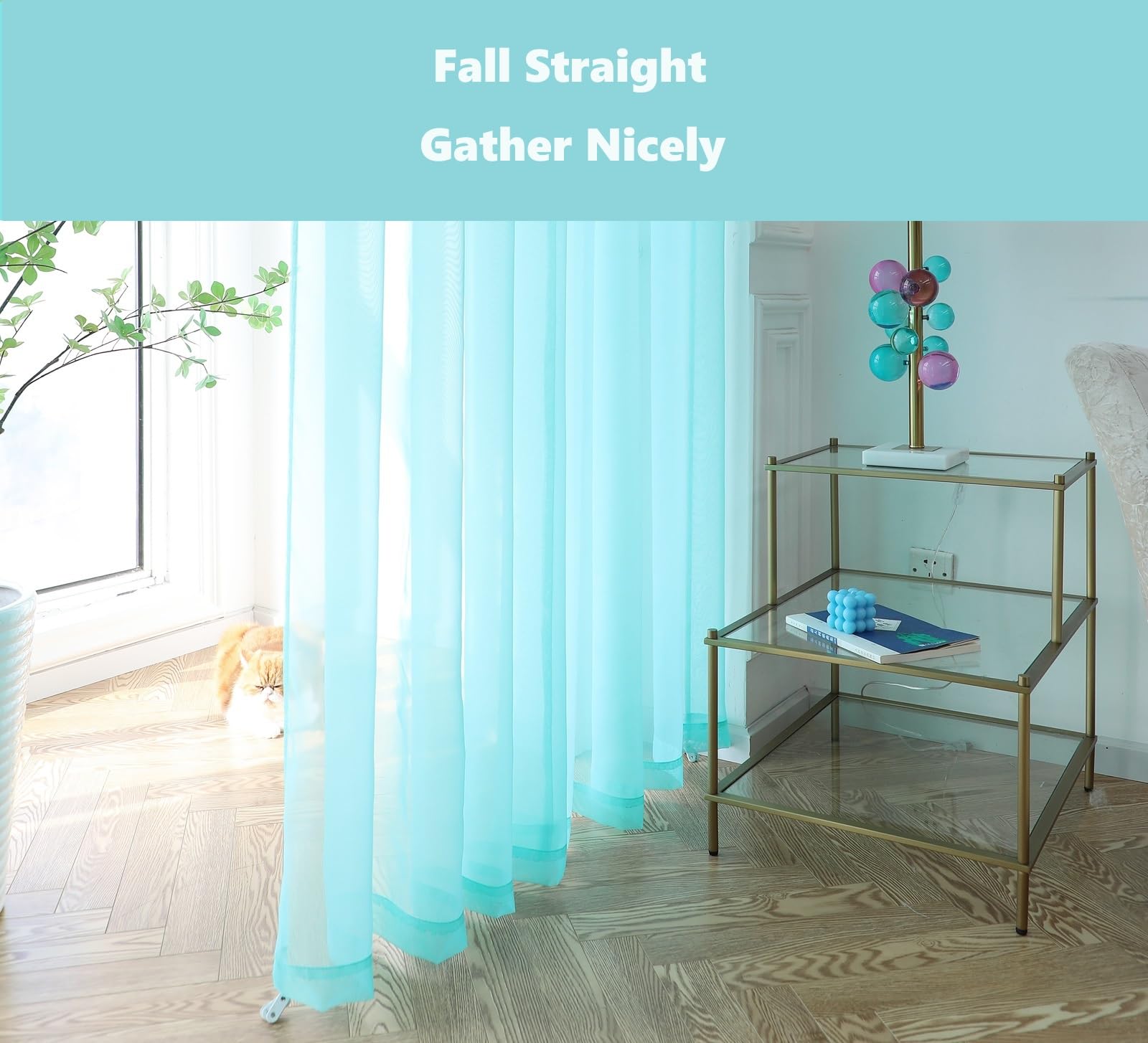 Pi Sheer Curtains 63 Inches Long,Light Window Treatment Airy Voile With Rod Pocket For Kitchen/Bedroom/Living Room/Small Window 2 Panels (W42Xl63,Lake Blue)