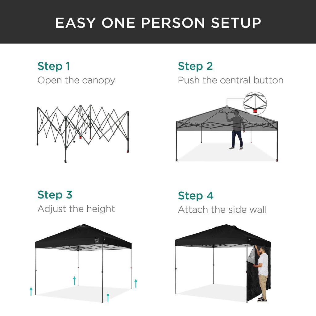 Best Choice Products 10X10Ft Easy Pop Up Canopy W/Side Wall, 10 Pockets, Portable Carrying Case, 1-Button Setup, 4 Weight Bags - Black