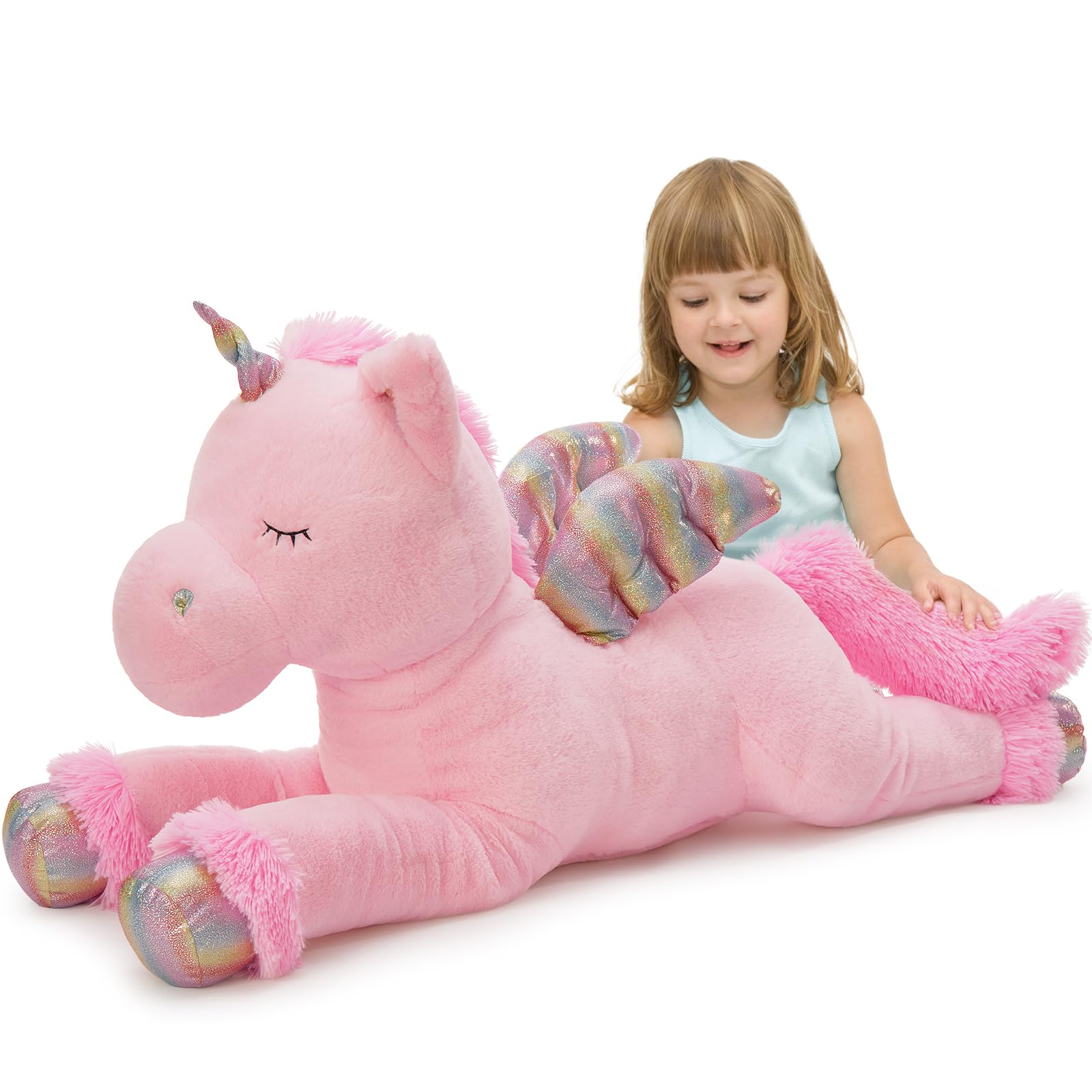 Muiteiur 43.4 Inch Unicorn Stuffed Animal,Giant Unicorn Plush With Rainbow Winged,Huggable Unicorn Pillow Toy For Boys Girls Kid