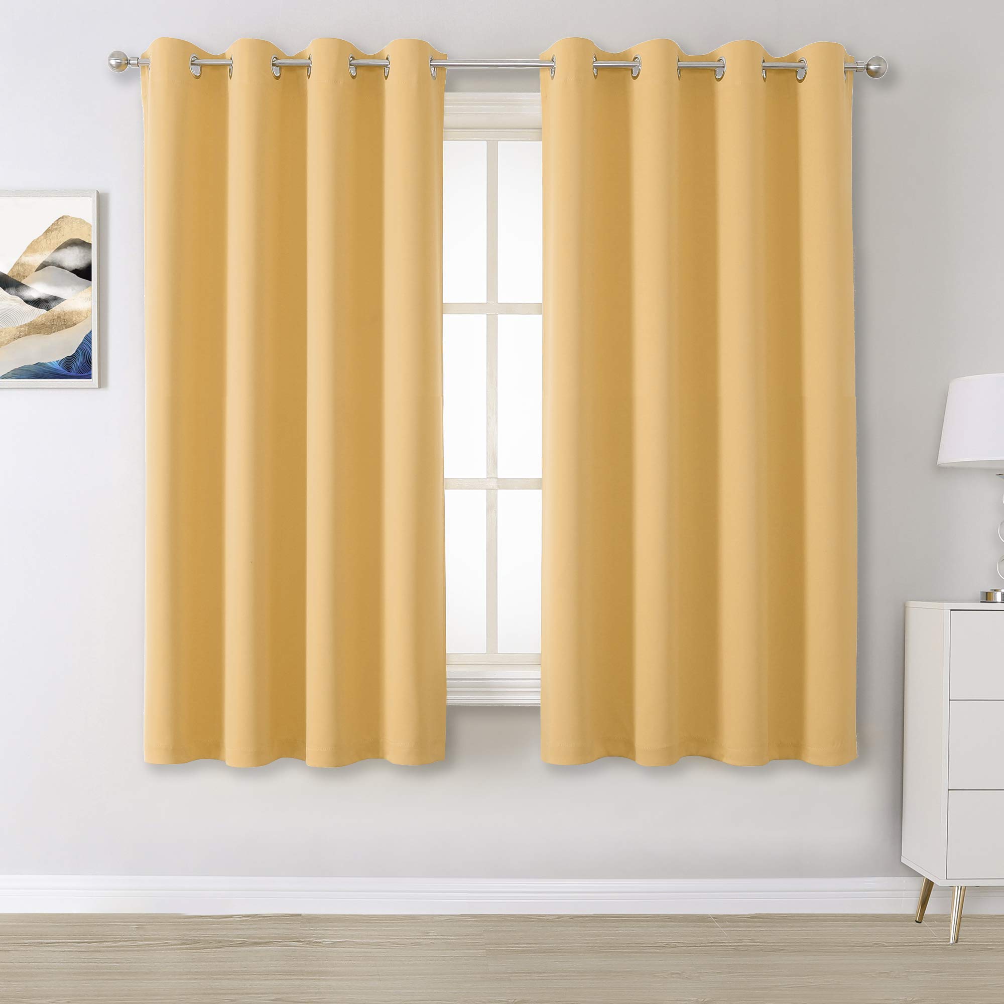 Dualife Yellow Solid Blackout Curtains For Bedroom 54 Inches Long Short Room Darkening Window Drapes Thermal Insulated Curtain P