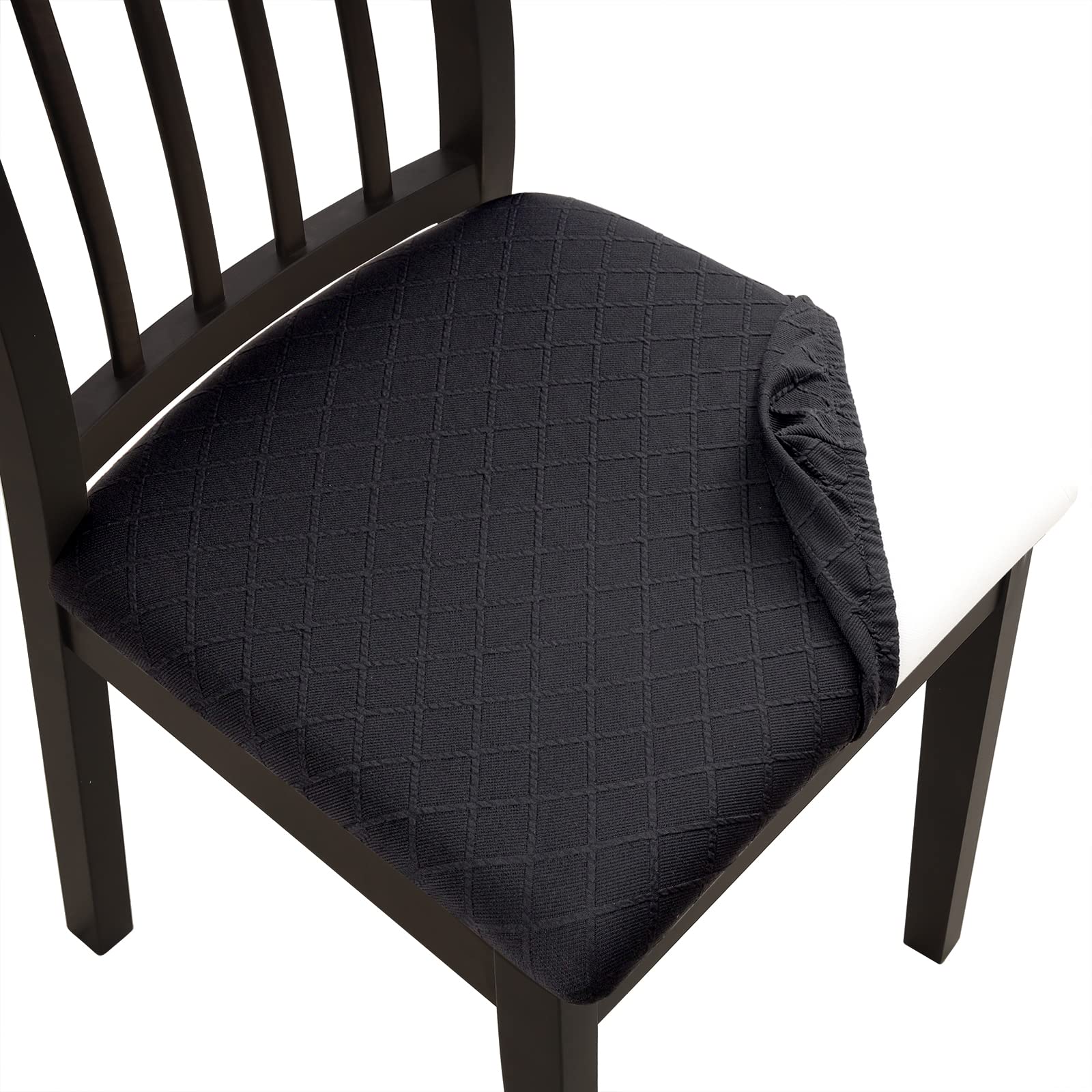Fuloon Stretch Jacquard Chair Seat Covers Set Of 4, Removable Washable Dining Chair Covers Anti-Dust Dining Room Chair Covers Seat Cushion Slipcovers (4, Black)