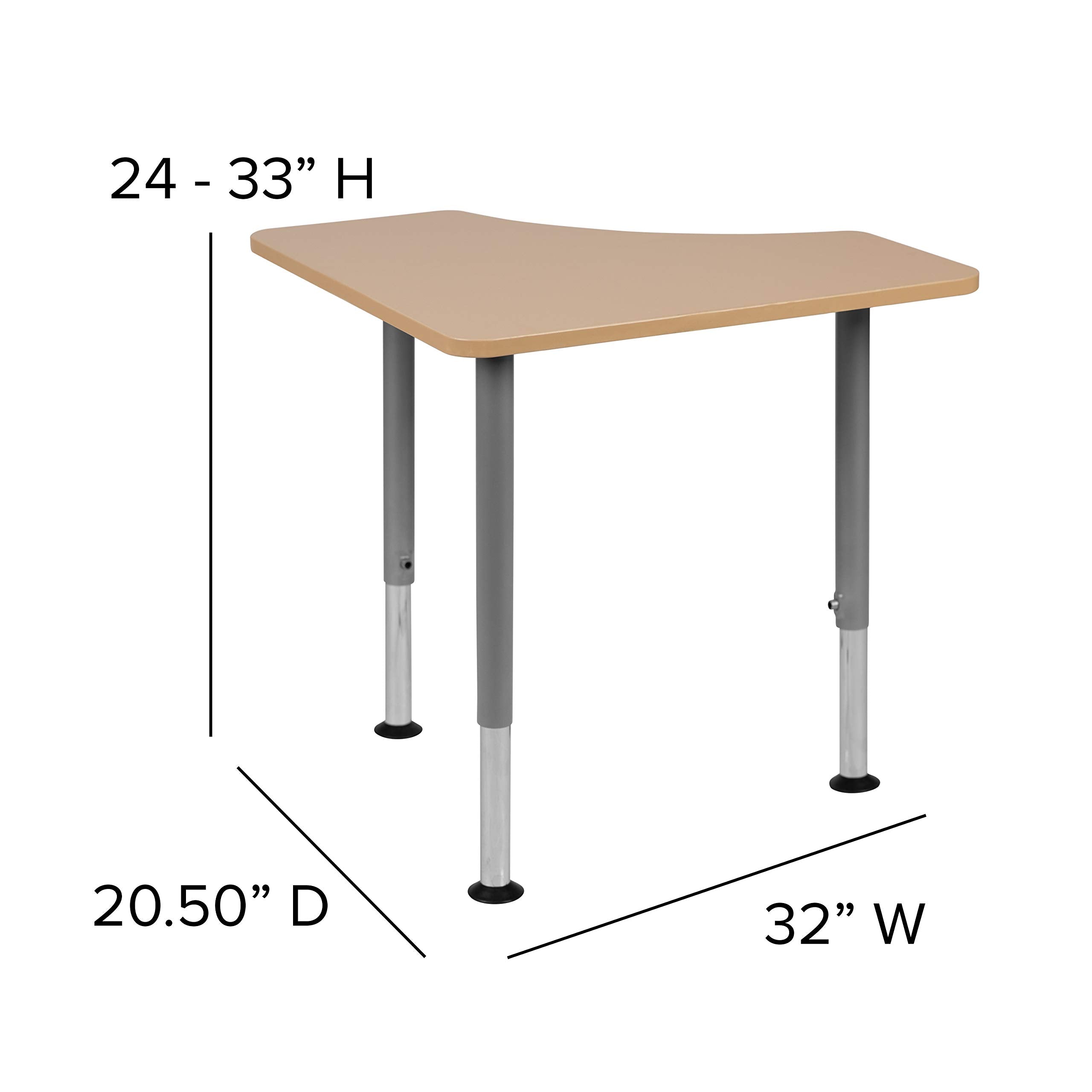 Flash Furniture Triangular Natural Collaborative Student Desk (Adjustable From 22.3&quot; To 34&quot;) - Home And Classroom