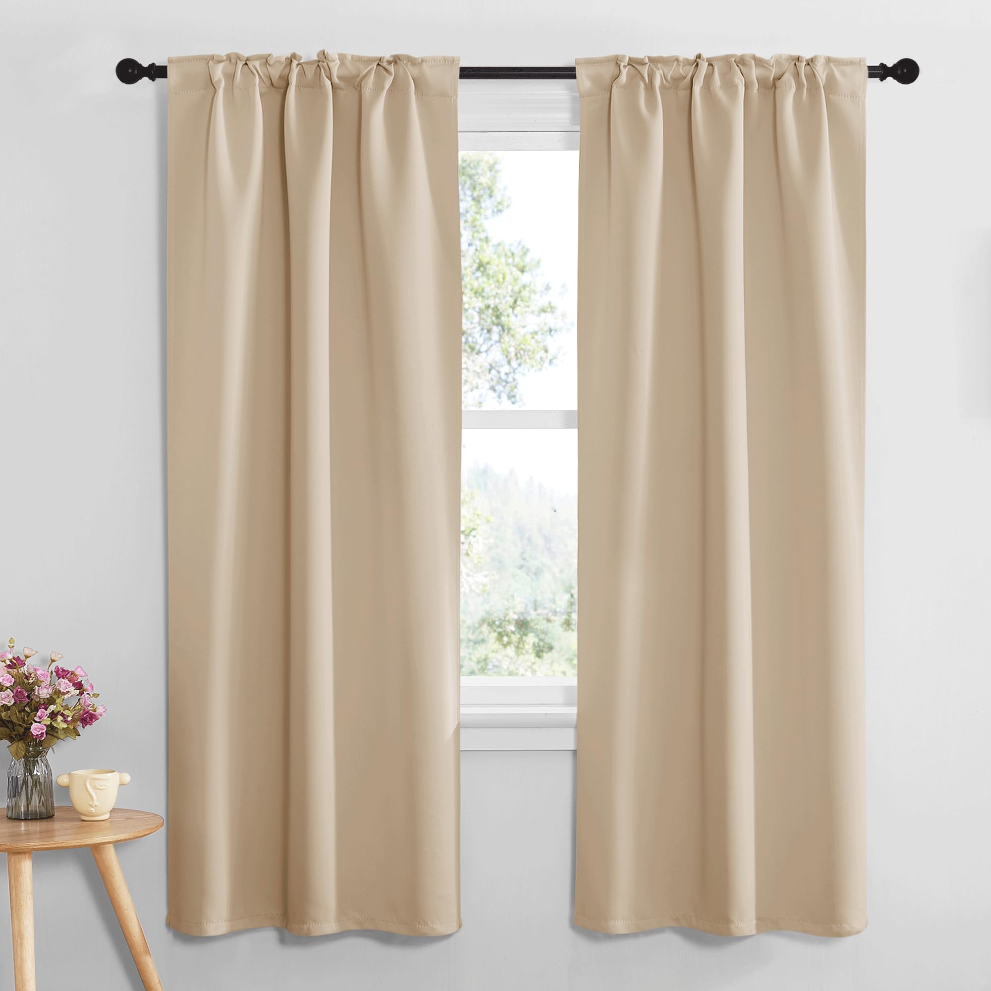 Nicetown Window Treatment Room Darkening Curtains - (Biscotti Beige Color) 34 Width X 72 Length, 1 Pair, Solid Thermal Insulated Blackout Rod Pocket & Back Tab Curtains And Drapes For Bedroom