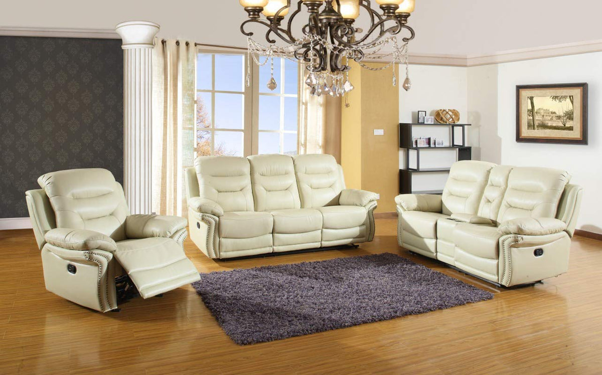 HomeRoots Leather 75'' X 40'' X 44'' Modern Beige Sofa Set with Console Loveseat