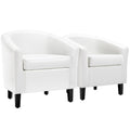 Yaheetech White Accent Chairs Set of 2, Faux Leather Barrel Chairs, Modern Living Room Chairs, Comfy Club Chairs with Sturdy Woo