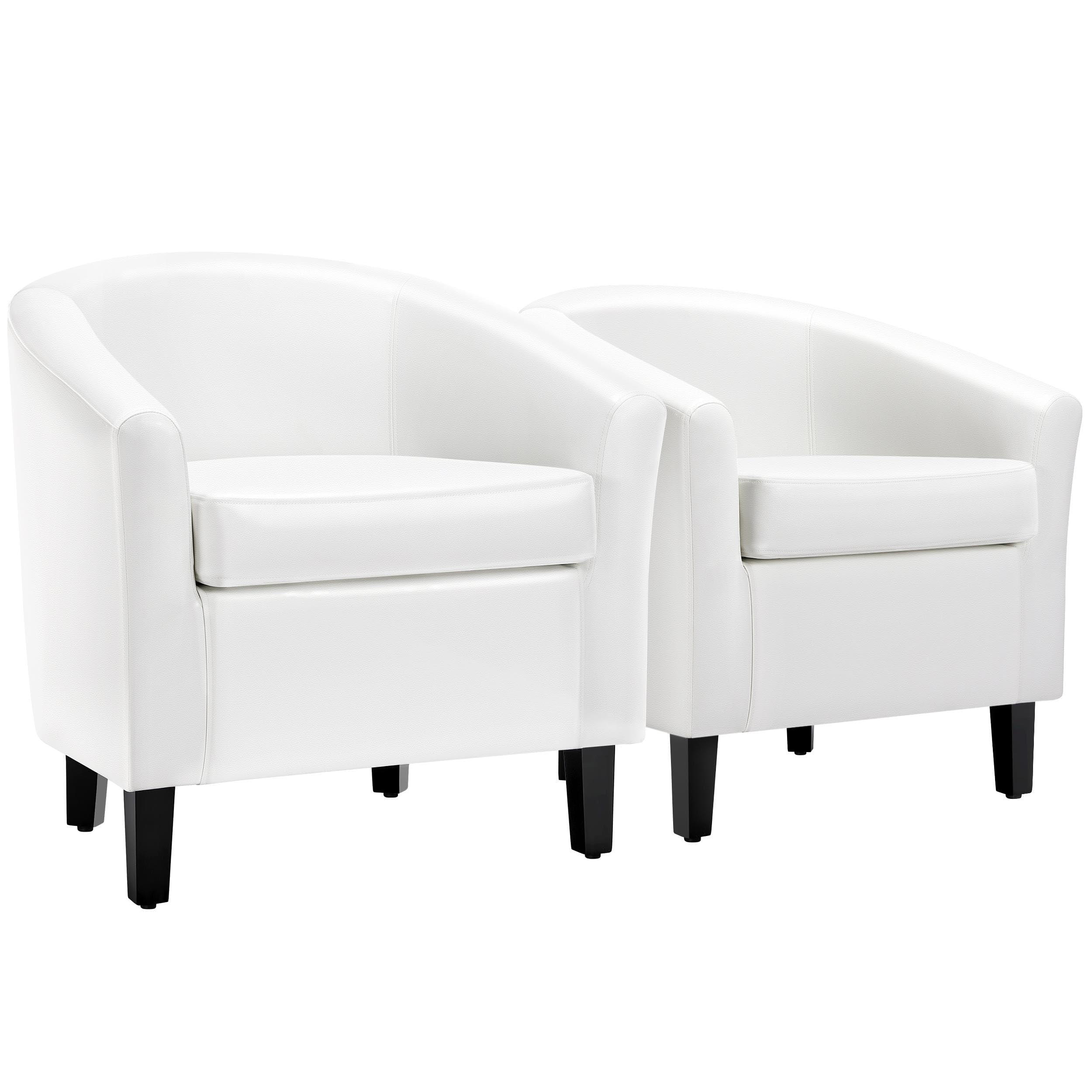 Yaheetech White Accent Chairs Set of 2, Faux Leather Barrel Chairs, Modern Living Room Chairs, Comfy Club Chairs with Sturdy Woo