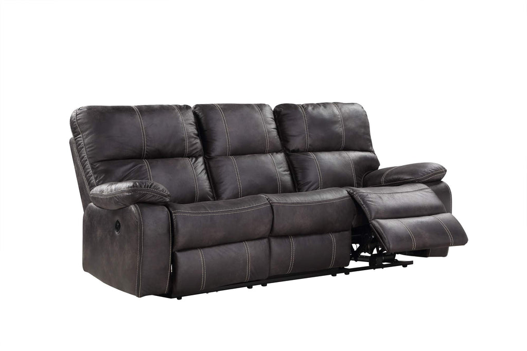 Madrona Burke Zoey Dark Graphite 84" Power Sofa with Dual Recliners, Microsuede Upholstery, and USB Charging Station