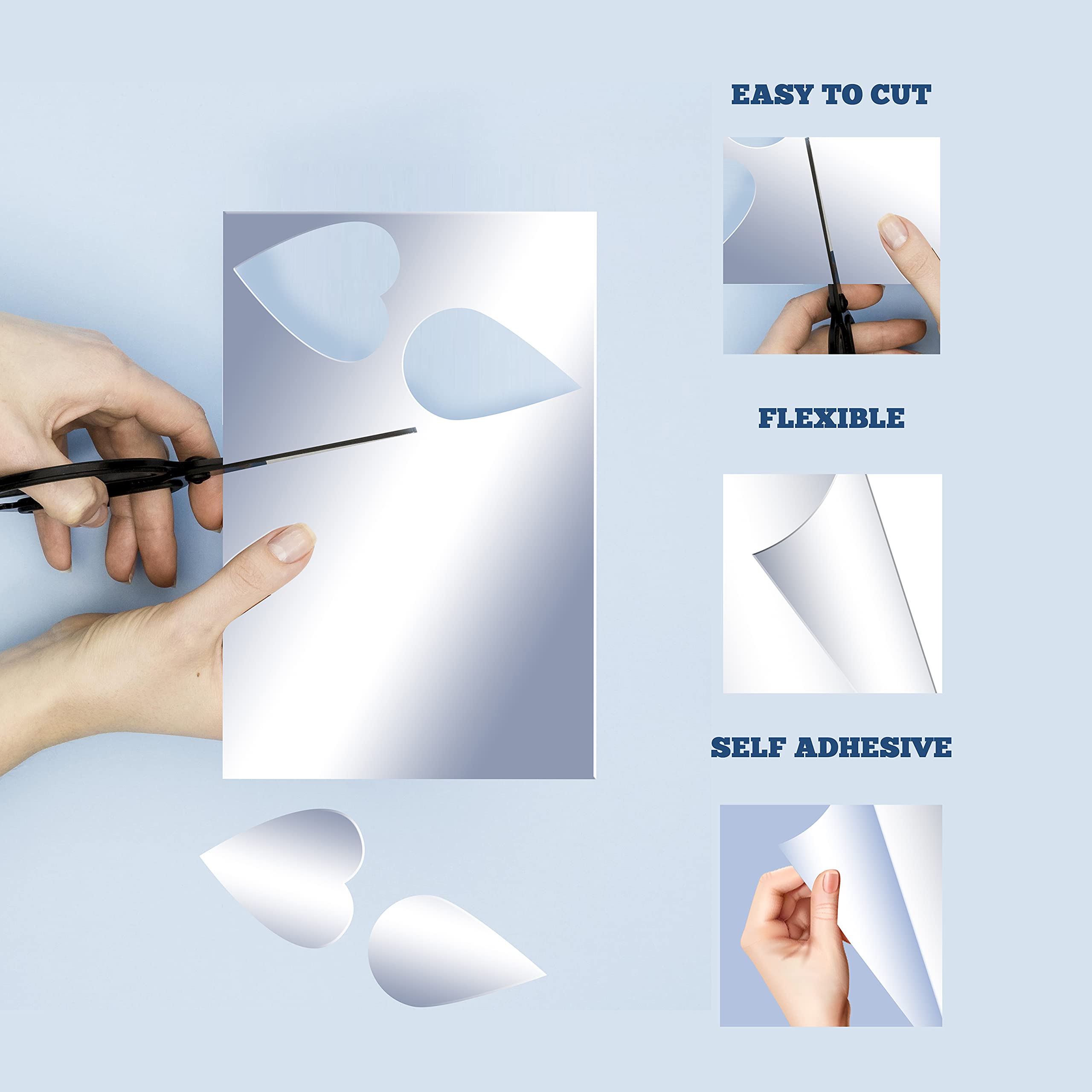Performore Self Adhesive Plastic Mirror Sheets, 4X6 Inches Flexible Non Glass Body Mirror Tiles With Clear Protective Film Peel