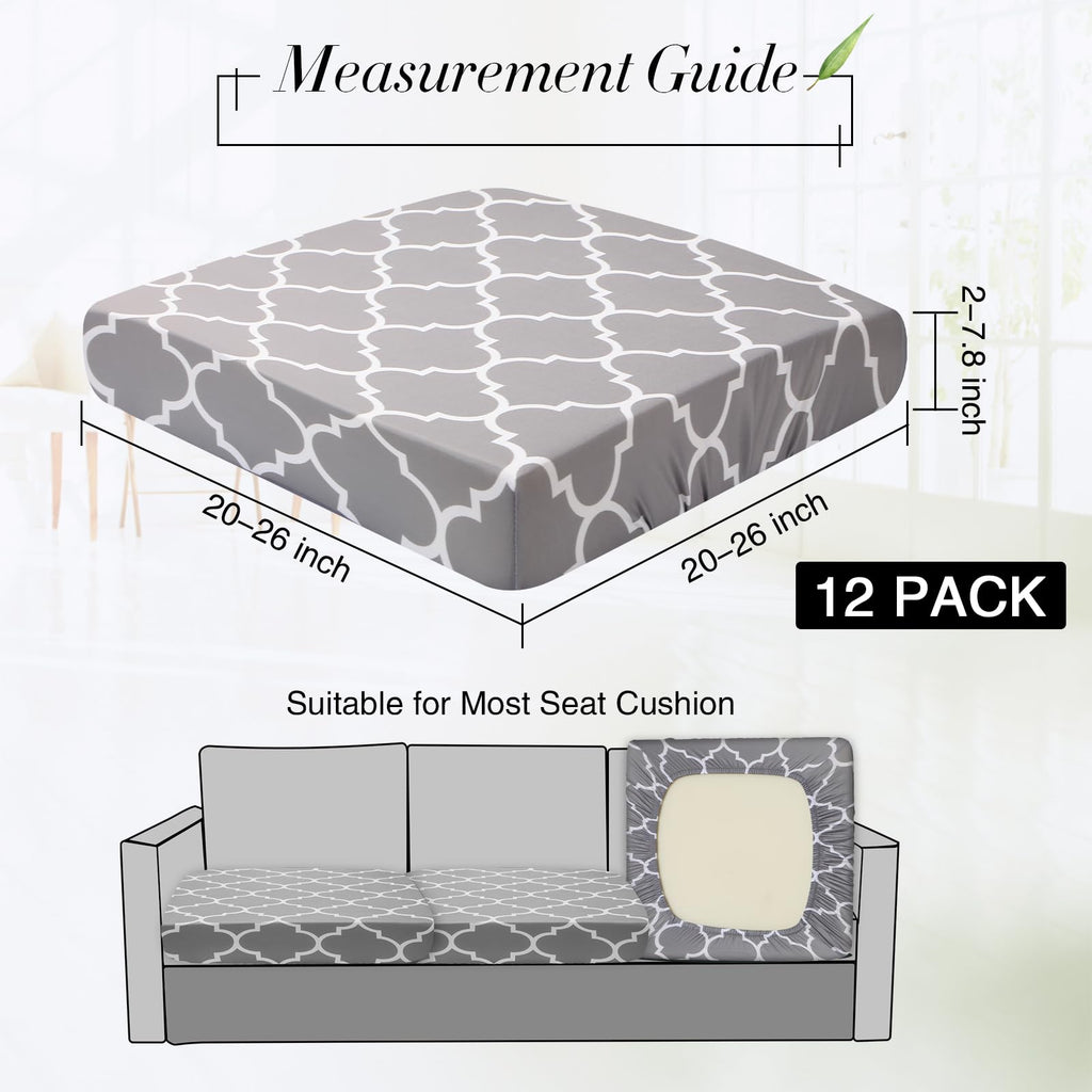 Newwiee 12 Pcs Patio Stretch Sofa Cushion Covers Outdoor Cushion Cover Replacement Couch Slipcover Sofa Seat Cover Flexibility Chair Cushion Cover Porch Patio Furniture Protector (Gray,Moroccan)