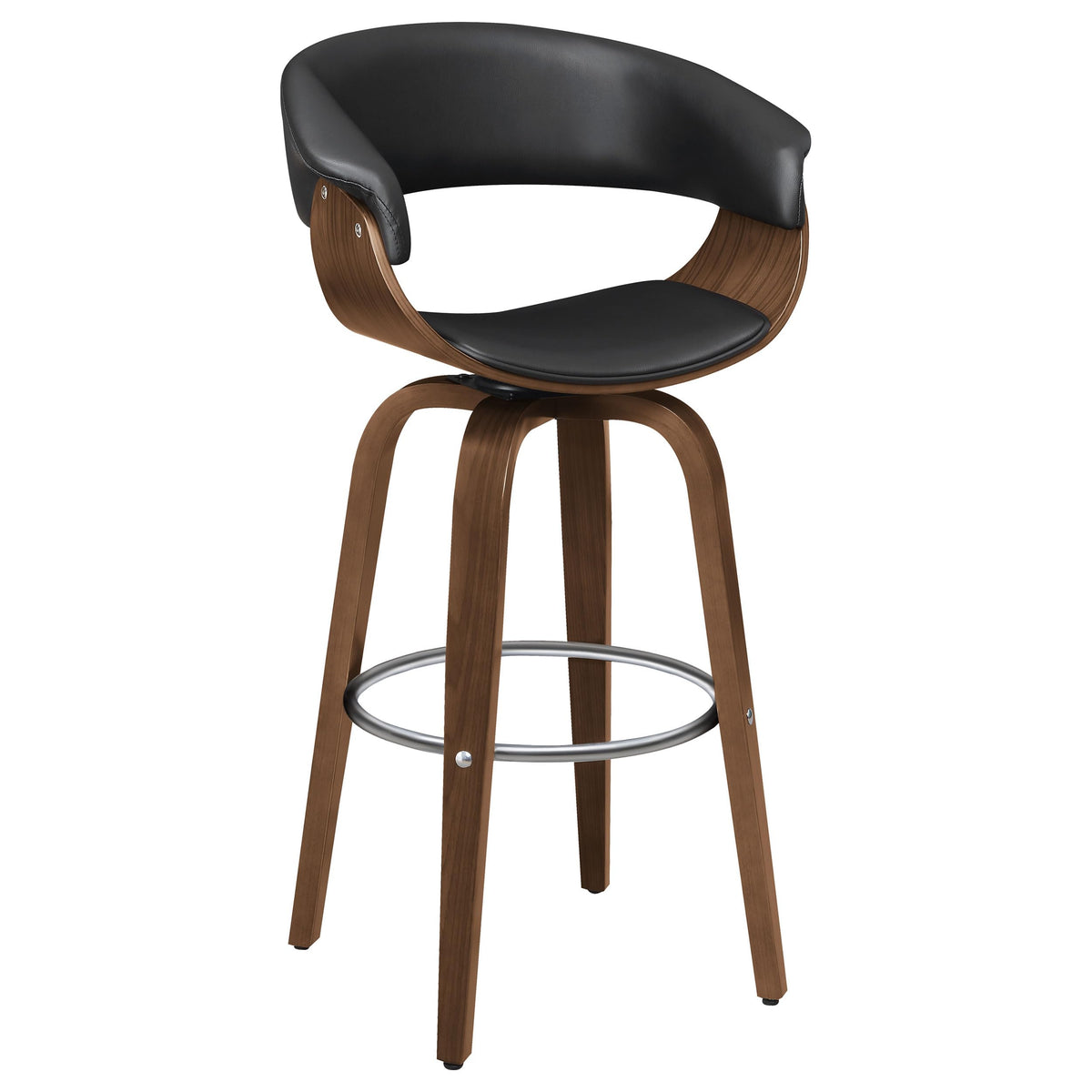 Zion Upholstered Swivel Bar Stool, Walnut and Black