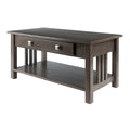 Ergode Wood Stafford Coffee Table | Oyster Gray Finish | Slatted Side Panels | Full-Size Drawer | Lower Shelf | Solid & Composite Wood (16040-VV)