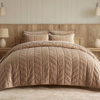 EVERGRACE Luxurious Queen Velvet Comforter Set, Soft Lightweight Matelasse Bedspread, Khaki Tan, 92x96, Includes 2 Shams