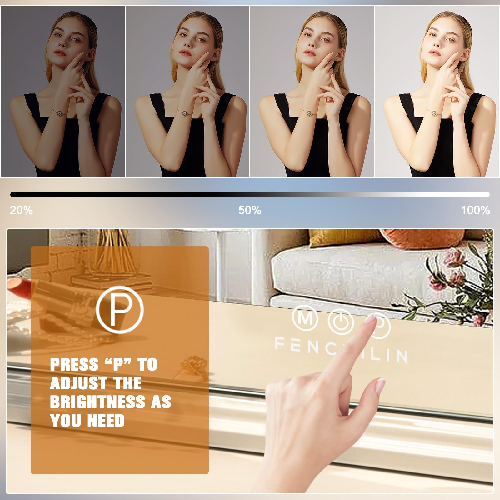 Fenchilin Vanity Mirror With Lights, Hollywood Lighted Makeup Mirror With 15 Dimmable Led Bulbs For Dressing Room & Bedroom, Sli