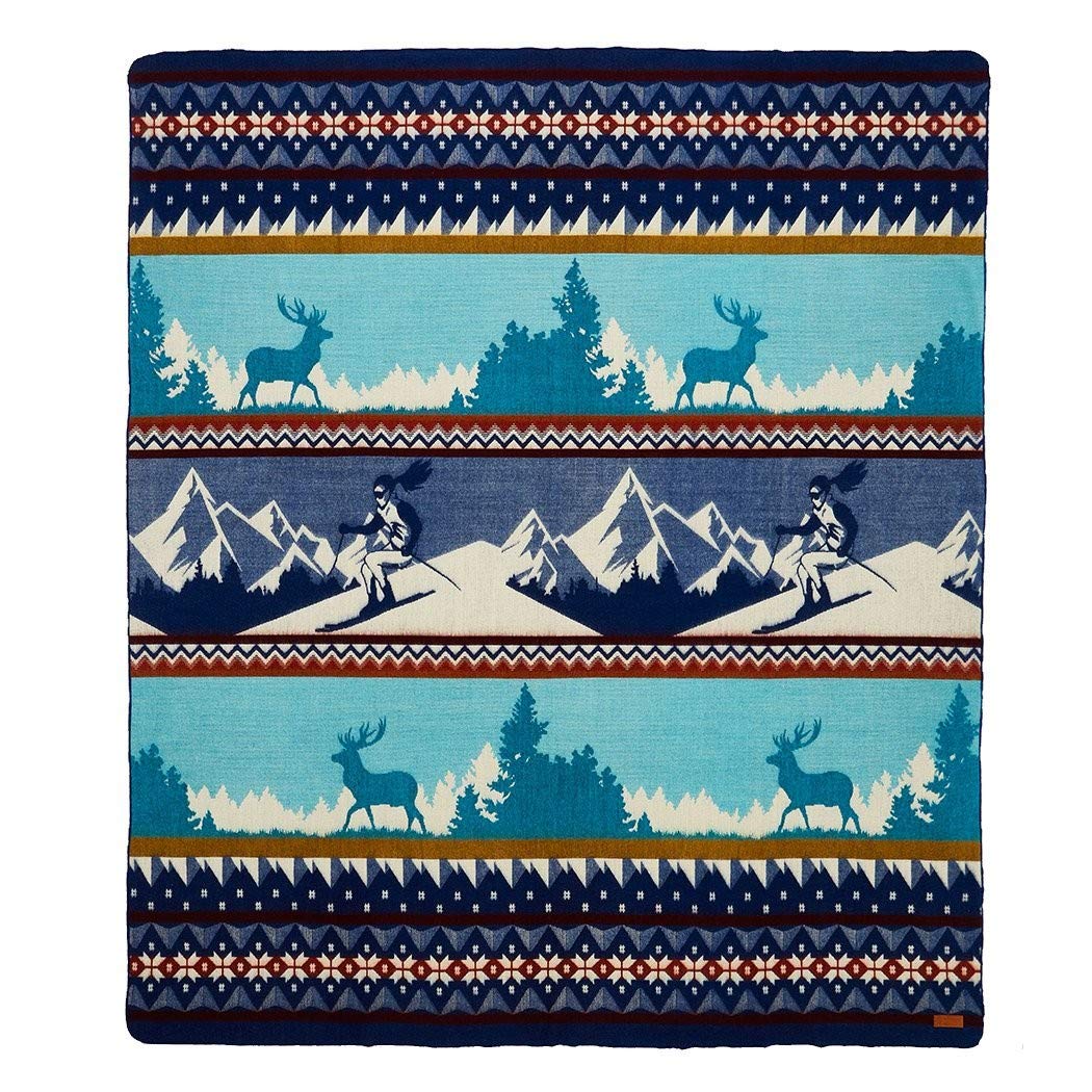 HomeRoots Ultra Soft Blue Ski Mountain Handmade Queen Size Woven Blanket