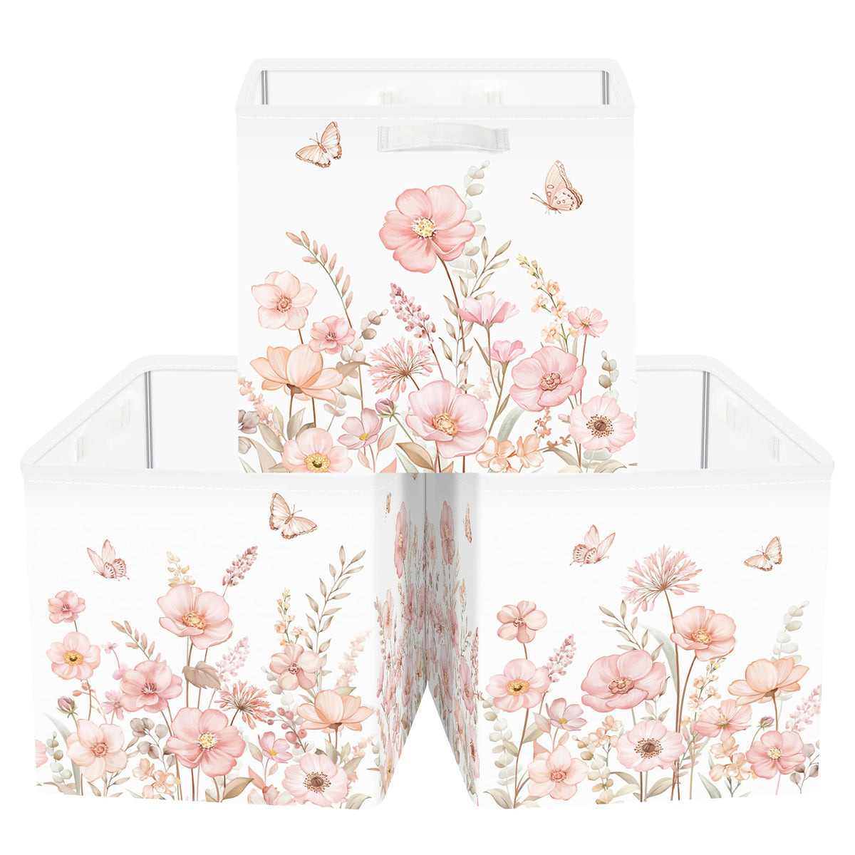 Clastyle 11.8 Flower Storage Basket Set of 3 for Kid Girl Toy Clothes Bin