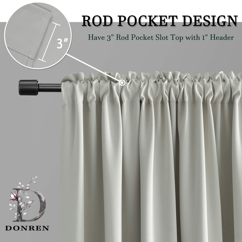 Donren 48 Inch Curtains For Boy'S Room - Room Darkening Thermal Insulated Window Drapes With Rod Pocket For Short Windows (2 Panels,52 X 48 Inch,Light Grey)