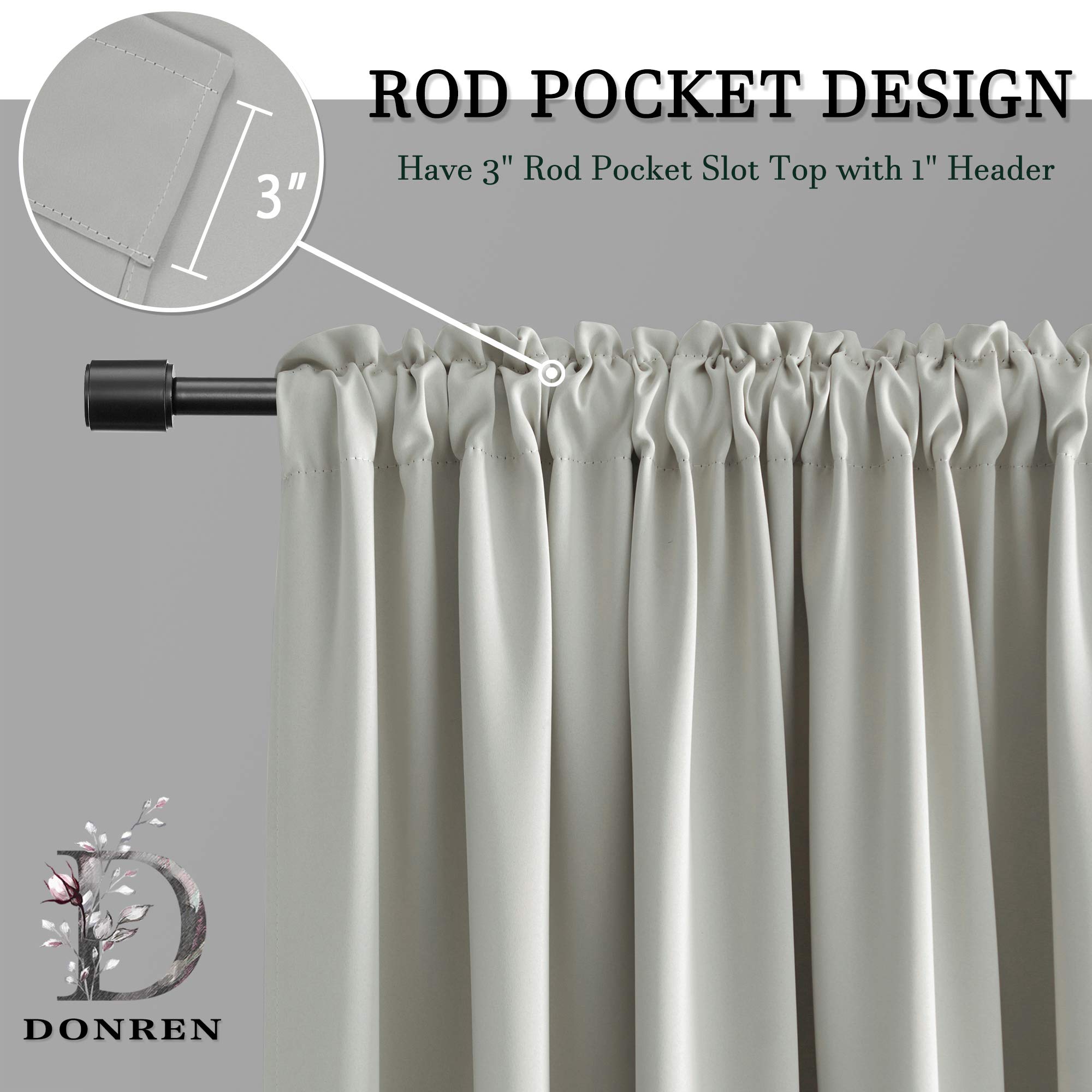 Donren 48 Inch Curtains For Boy'S Room - Room Darkening Thermal Insulated Window Drapes With Rod Pocket For Short Windows (2 Panels,52 X 48 Inch,Light Grey)