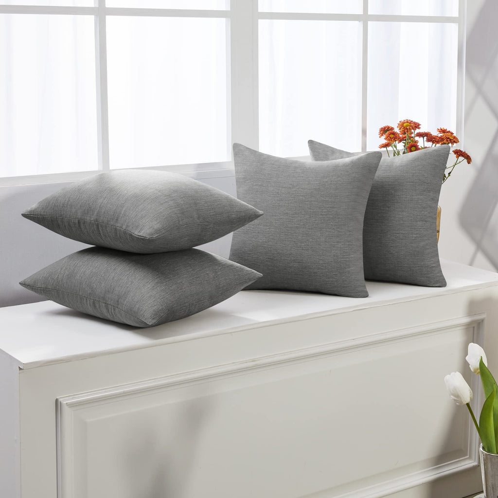 Deconovo Soft Cushion Covers Pillow Covers Faux Linen Pillow Covers With Invisible Zipper For Sofa 18X18 Inch Grey 4 Pcs Case On